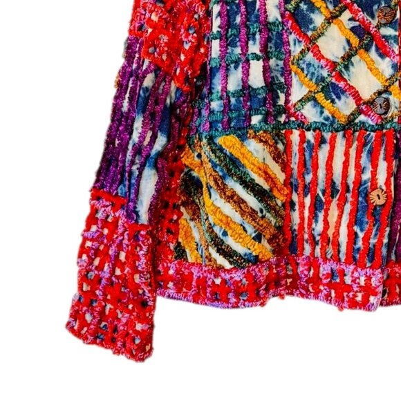 Vintage Minnie's Closet Chenille Jacket Art to Wear Artsy BOHO Women's Size XL - Picture 5 of 8